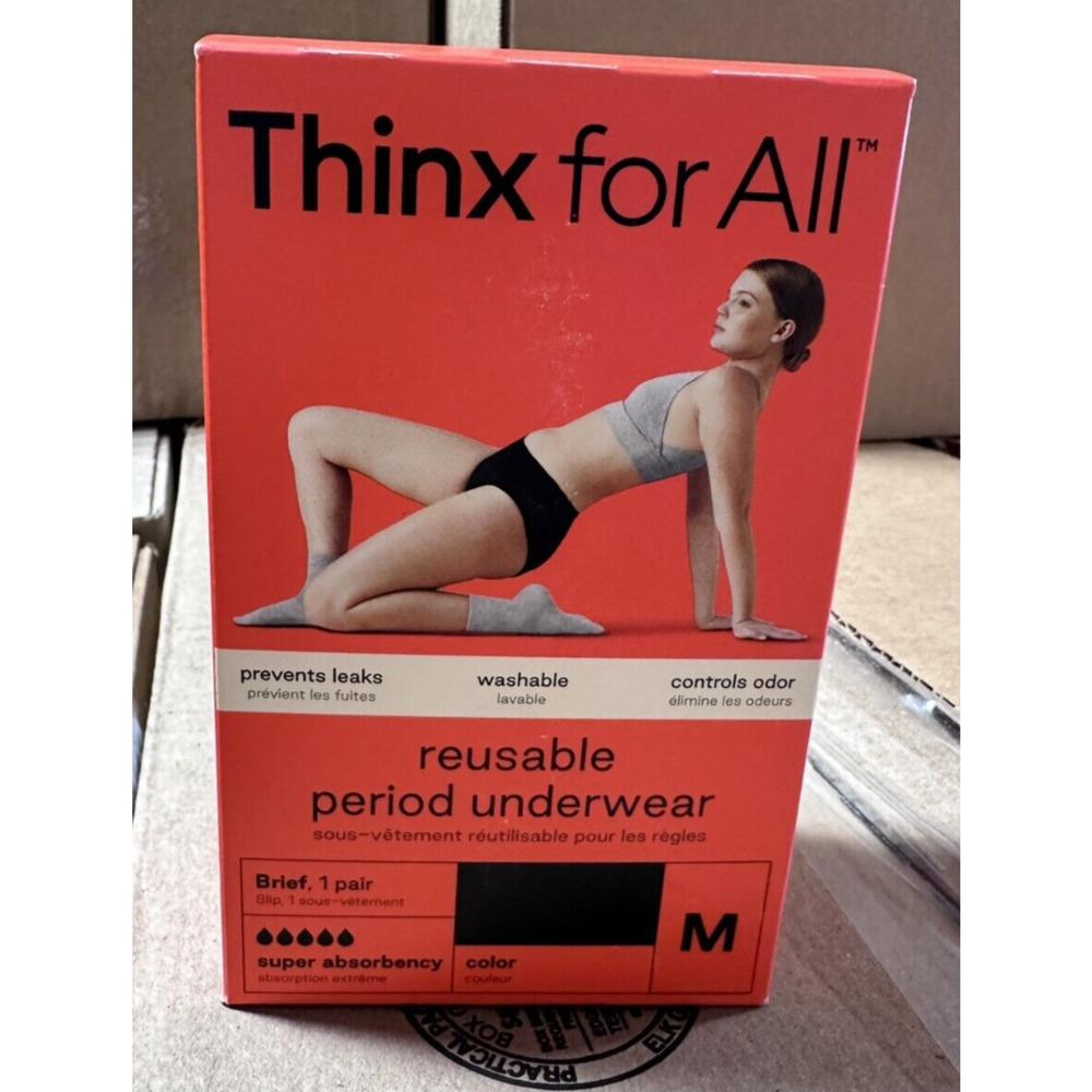 4 Thinx For All Reusable Period Underwear, Super Absorbency Briefs Black, Medium